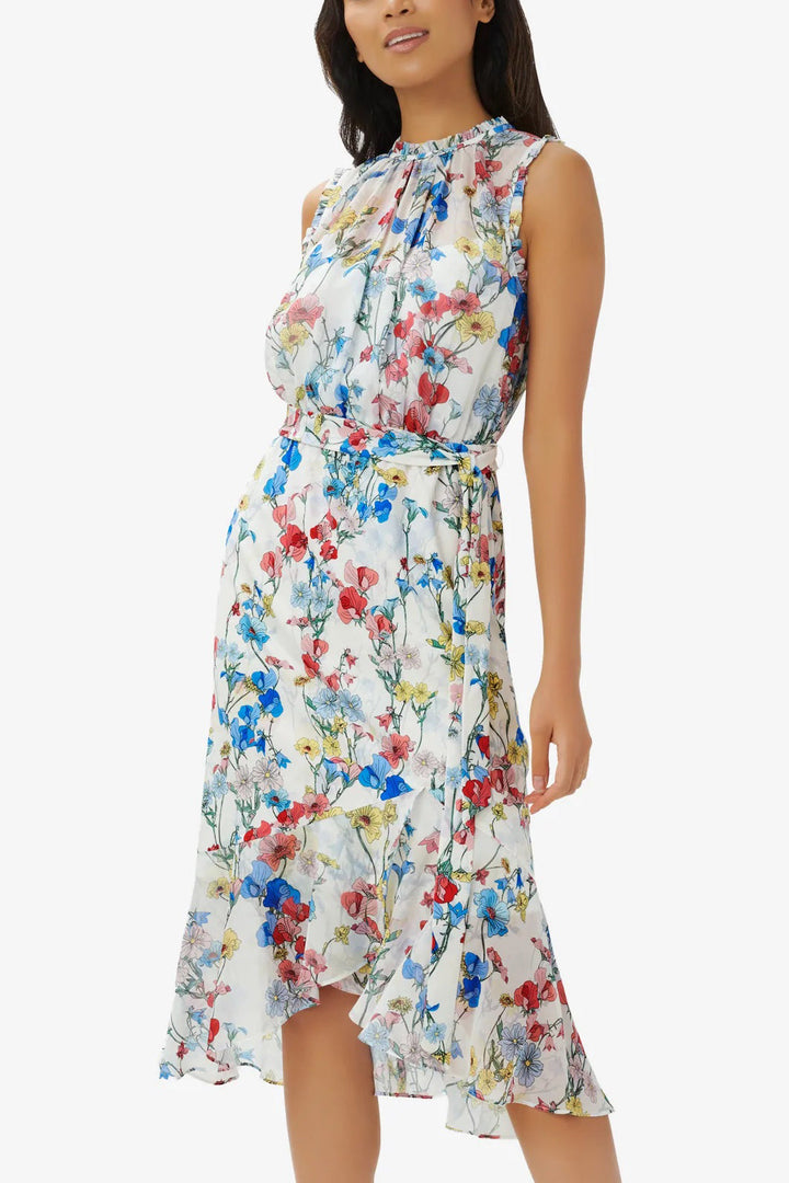 Adrianna Papell Crew Neck Back Zipper Sleeveless Floral Chiffon Midi Dress-1