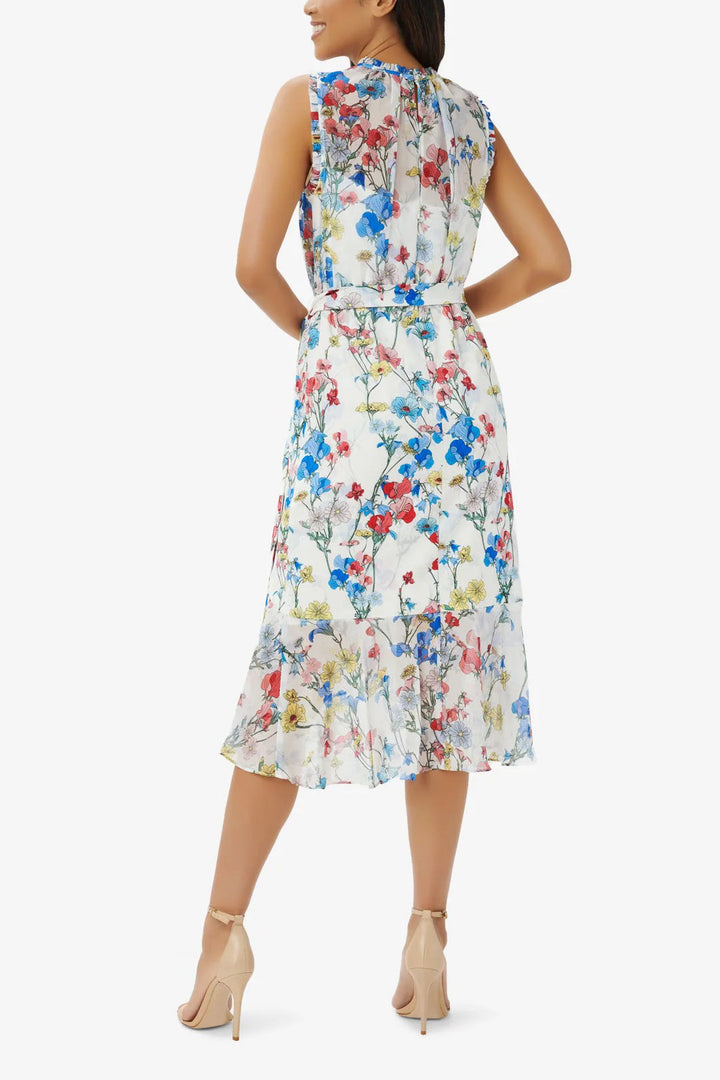 Adrianna Papell Crew Neck Back Zipper Sleeveless Floral Chiffon Midi Dress-2