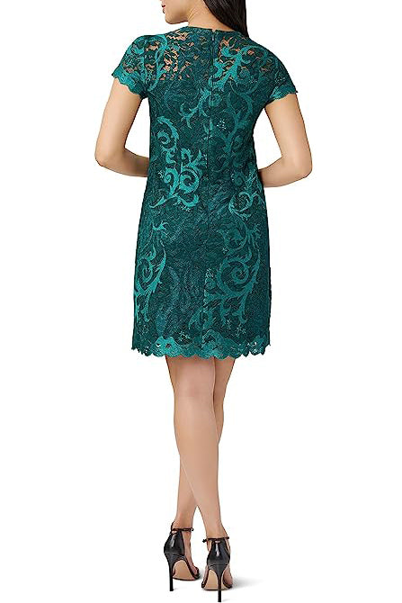 Adrianna Papell Illusion Crew Neck Short Sleeve Sheath Zipper Back Lace Dress-2