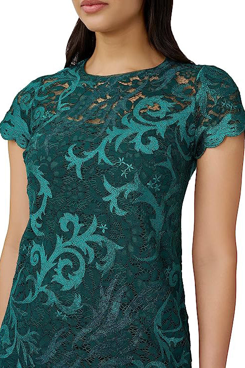 Adrianna Papell Illusion Crew Neck Short Sleeve Sheath Zipper Back Lace Dress-3
