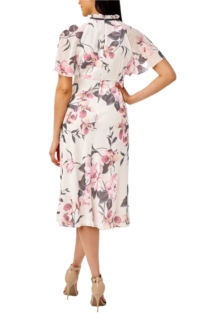 Adrianna Papell Halter Neck Short Flutter Sleeves Back Zipper Midi Floral Dress-1