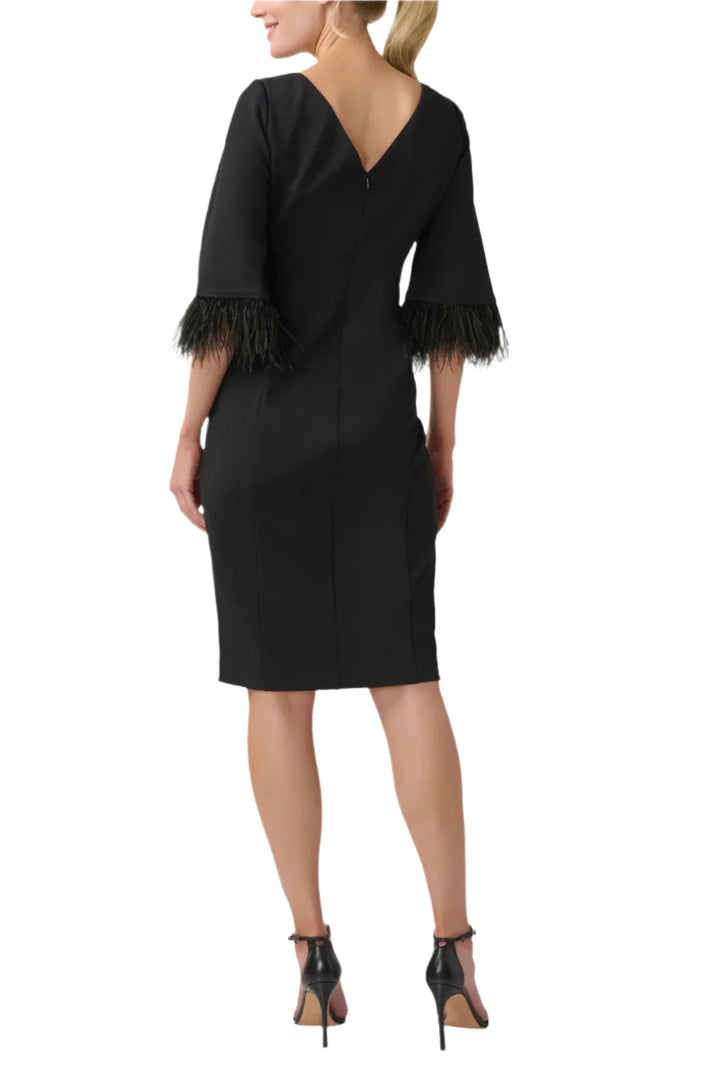 Adrianna Papell Boat Neck 3/4 Sleeve Feather Trim Embellishment Back Zipper Midi Dress (Petite)-2