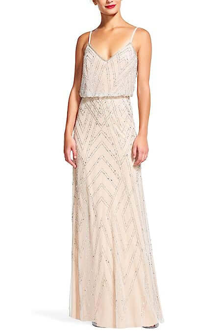 Adrianna Papell Spaghetti Strap Zipper Back Blouson Embellished Mesh Dress-3