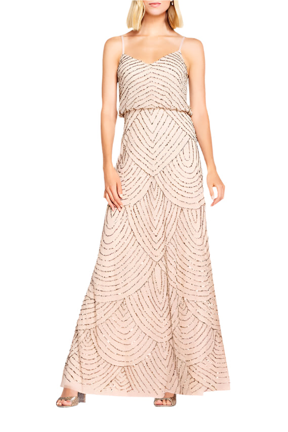 Adrianna Papell Spaghetti Strap Zipper Back Blouson Embellished Mesh Dress-5