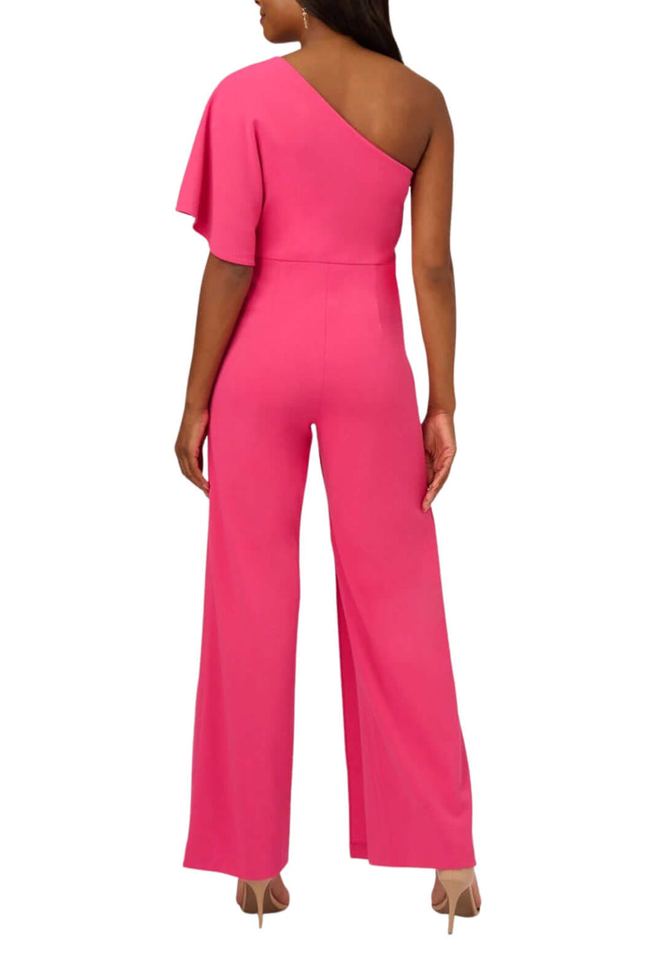 Adrianna Papell Asymmetrical One Shoulder Cape Sleeve Stretch Crepe Solid Jumpsuit-4