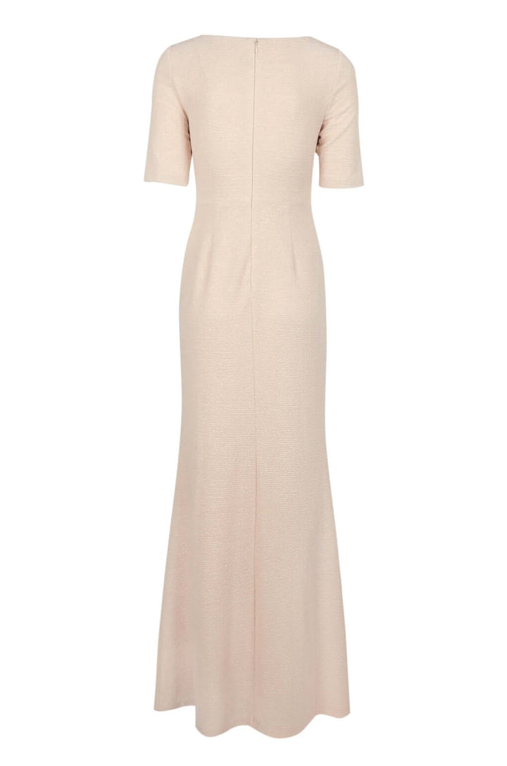 Adrianna Papell V-Neck 3/4 Sleeve Ruched Embellished Waist Zipper Back Metallic Knit Gown-1