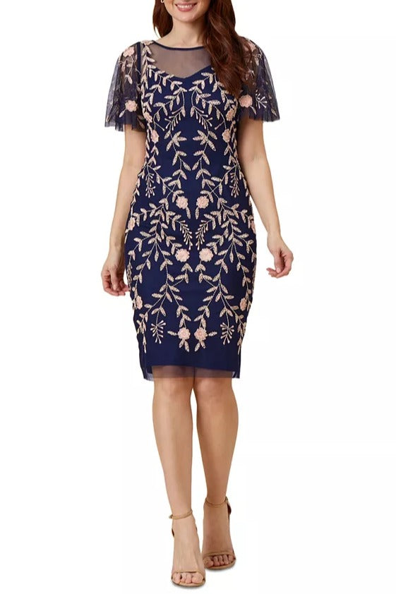 Adrianna Papell flutter sleeve sheath sequin dress-0