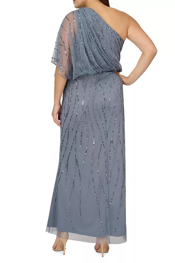 Adrianna Papell Sequin One Shoulder Illusion Sleeve Blouson Gown (Plus Size)-1