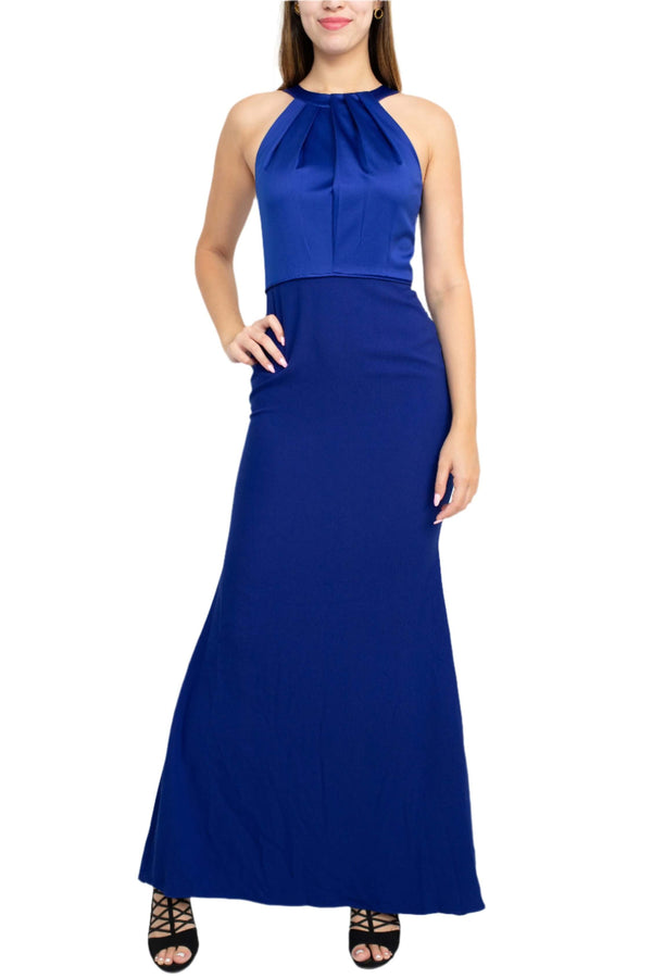 Adrianna Papell Halter Neck Sleeveless Empire Waist Tie Back Zipper Back Bodycon Solid Crepe Dress-0
