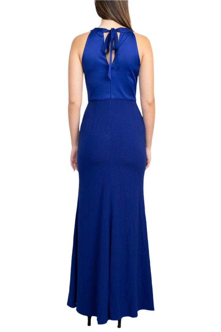 Adrianna Papell Halter Neck Sleeveless Empire Waist Tie Back Zipper Back Bodycon Solid Crepe Dress-2