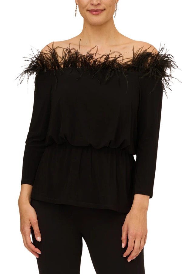 Adrianna Papell Off The Shoulder 3/4 Sleeve with Feaher Accents - Wholesale-0