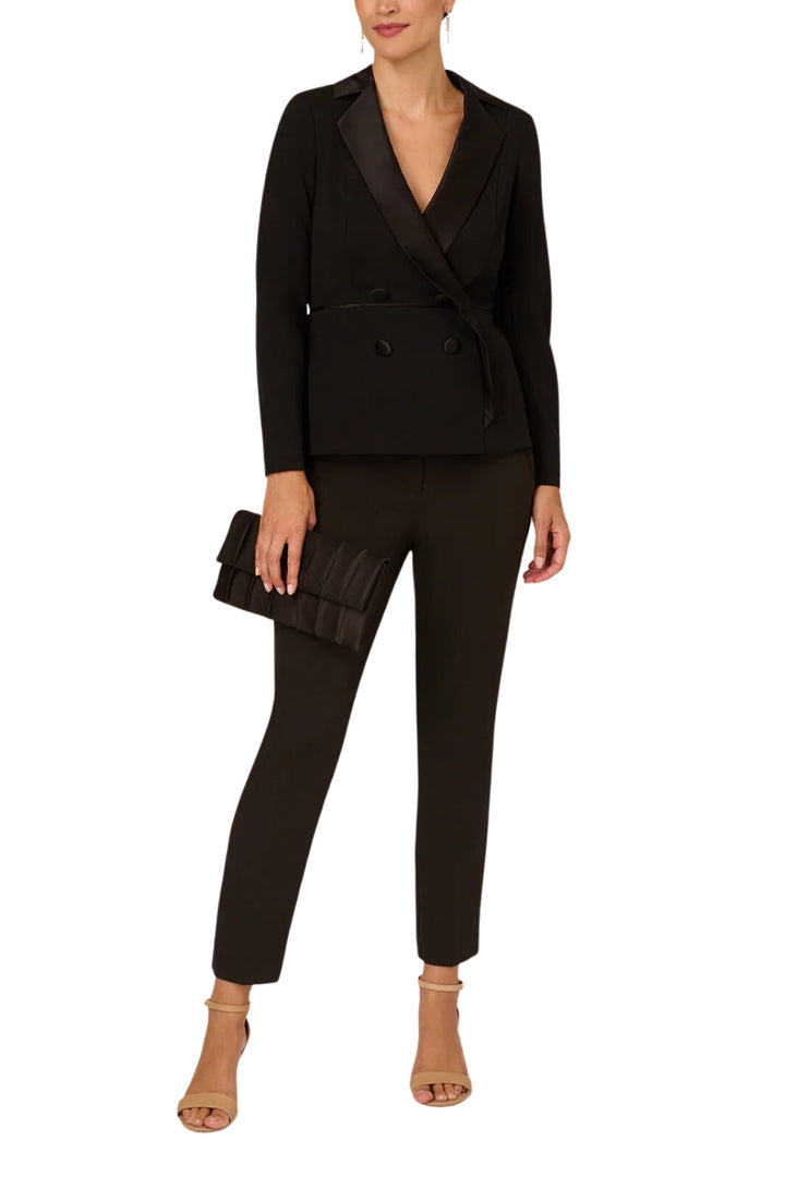 Adrianna Papell Charmeuse-Trim Crepe Tuxedo Top - Wholesale-2