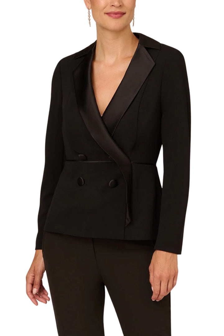 Adrianna Papell Charmeuse-Trim Crepe Tuxedo Top - Wholesale-0