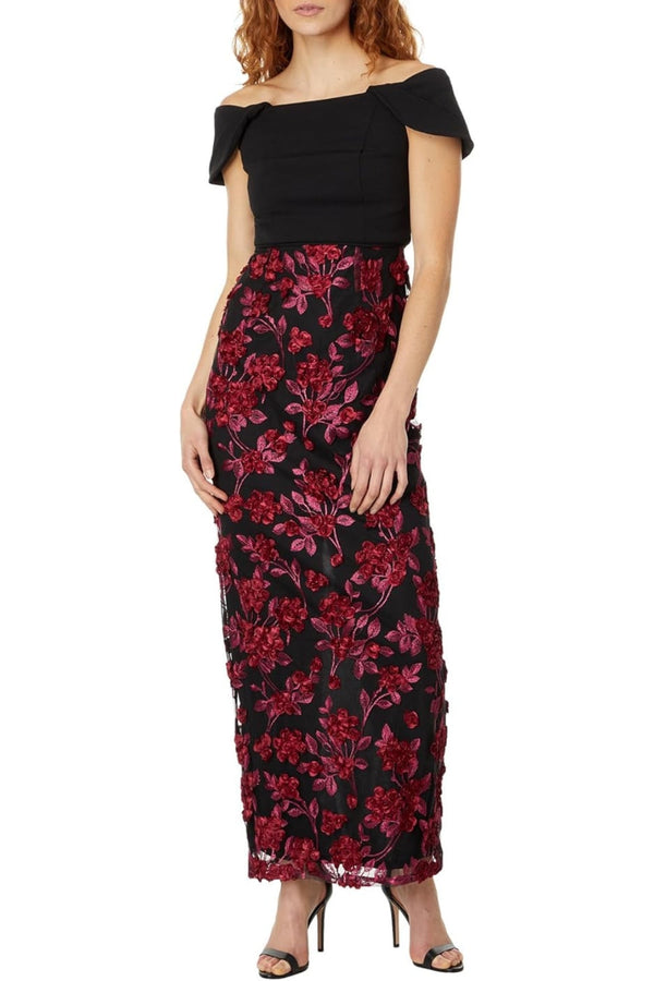 Adrianna Papell Embroidered Off-the-Shoulder Short Sleeve Bodice Gown-0