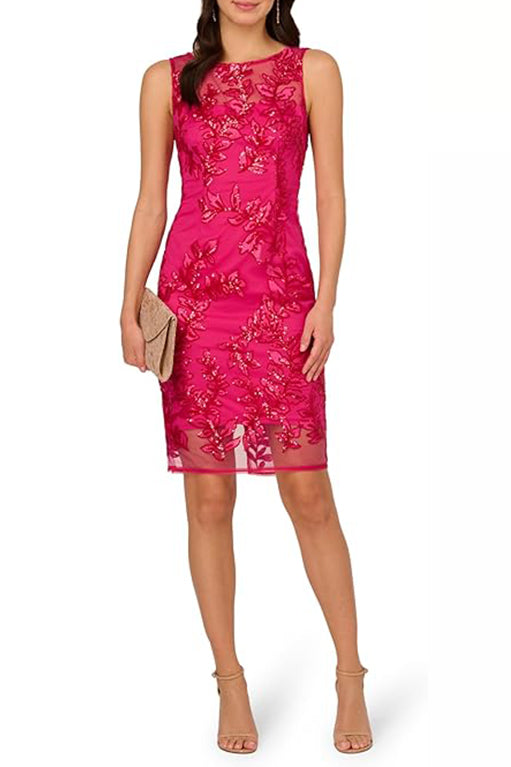Adrianna Papell Sequin Leaf Sheath Dress-0