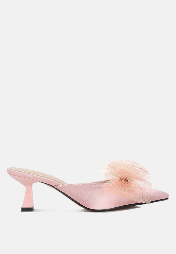 Asma Organza Bow Embellished Satin Mules-5
