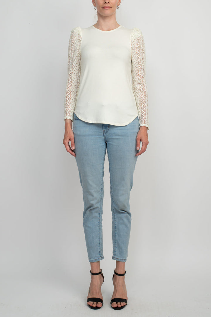 Cupio Crew Neck Lace Long Sleeve Viscose Top-4