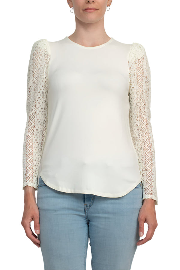 Cupio Crew Neck Lace Long Sleeve Viscose Top-0