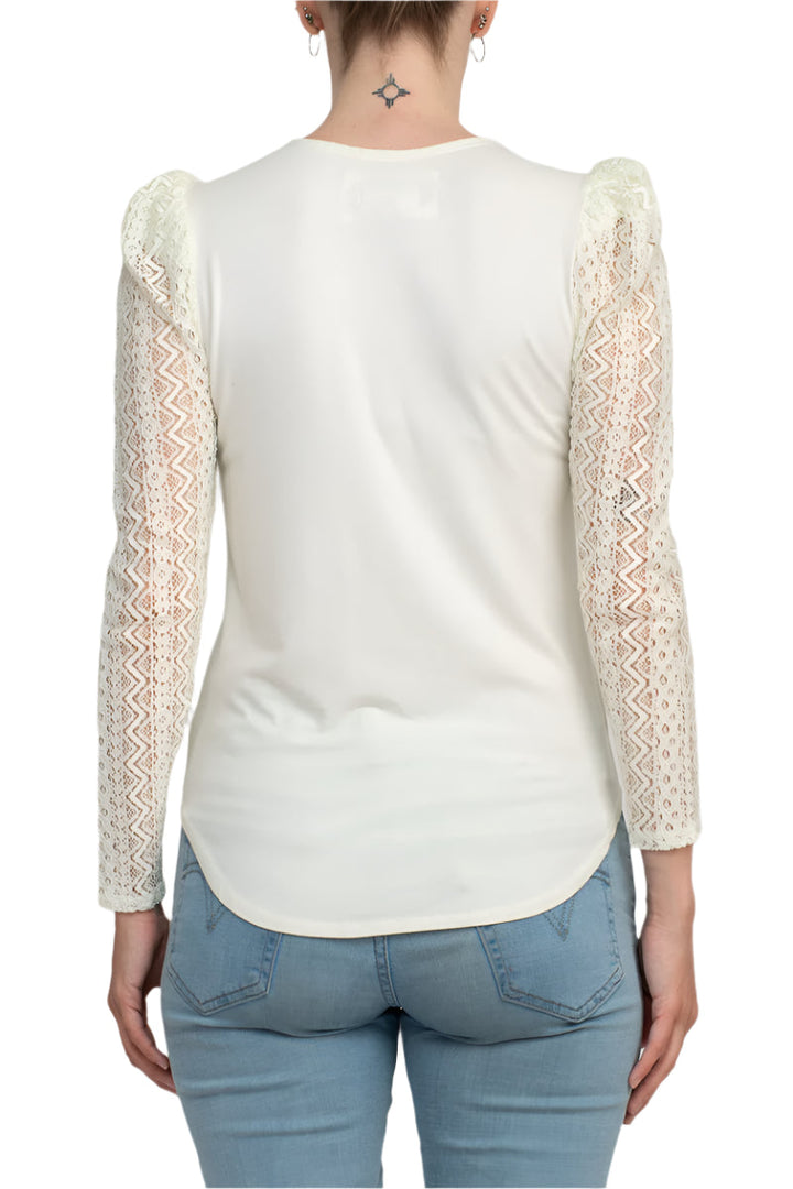 Cupio Crew Neck Lace Long Sleeve Viscose Top-2