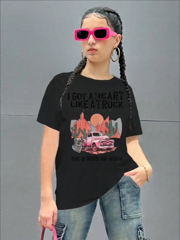 Women'S Summer Casual Crew Neck T-Shirt, Top With Cartoon Graphic Print, Regular Fit, Sports Style Tee For Travel & Daily Wear