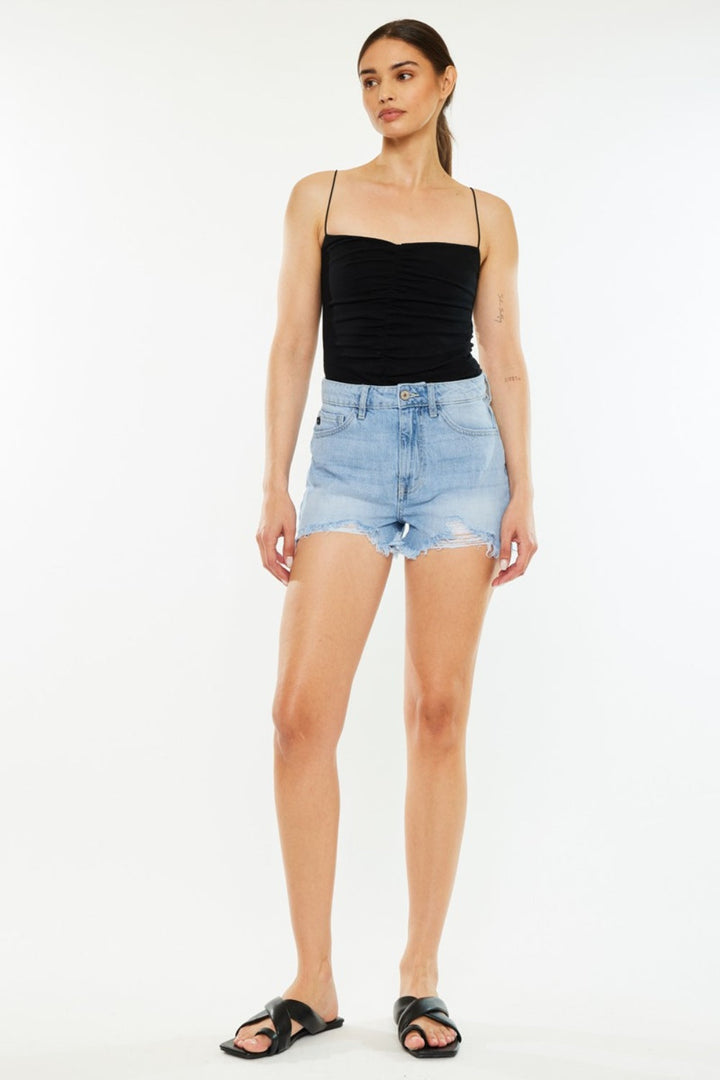 Kancan Raw Hem Distressed High Waist Denim Shorts-4