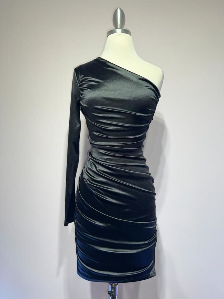 One Shoulder Satin Dress-2