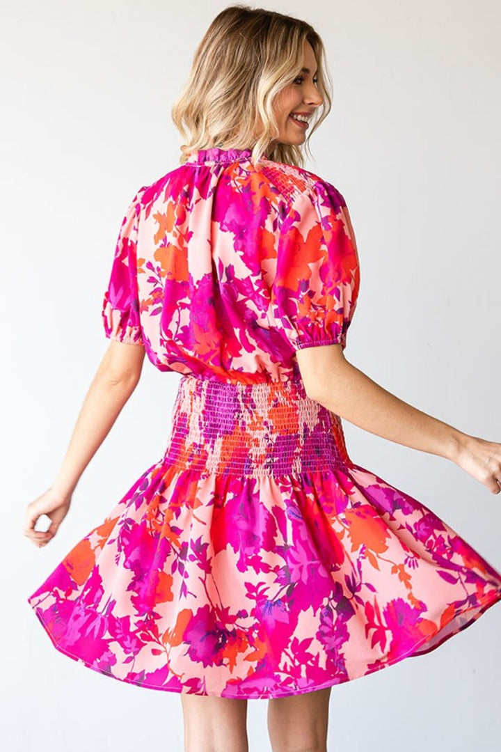 First Love Floral Short Sleeve Smocked Mini Dress-1