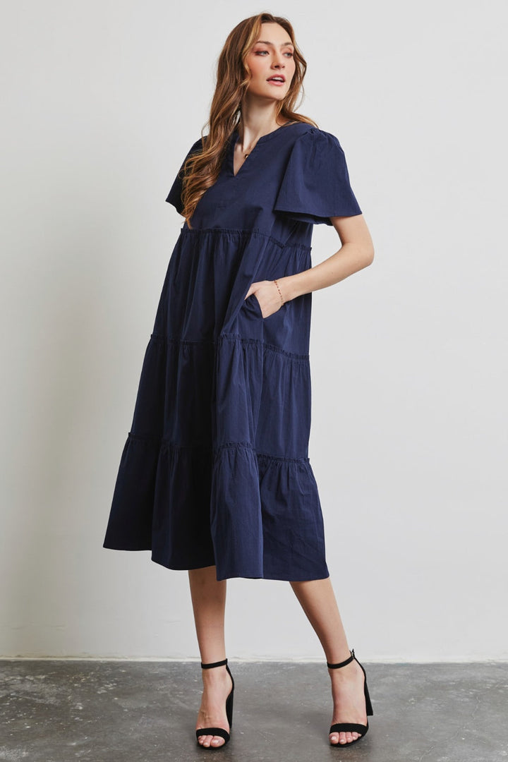 HEYSON Full Size Cotton Poplin Ruffled Tiered Midi Dress-3