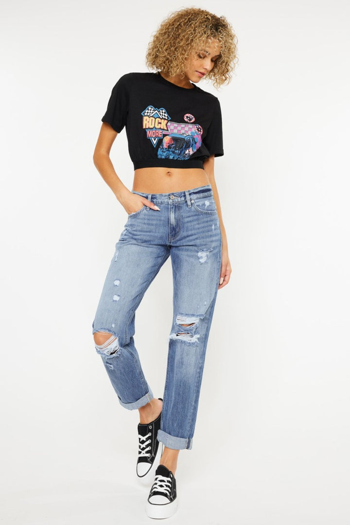 Kancan Mid Rise Distressed Straight Jeans-3