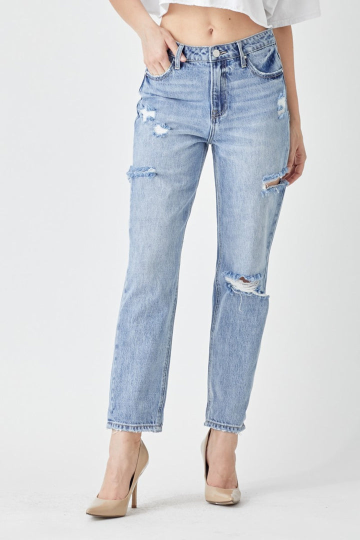 RISEN Distressed Slim Cropped Jeans-3