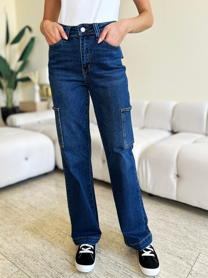 Judy Blue Full Size High Waist Straight Cargo Jeans-1