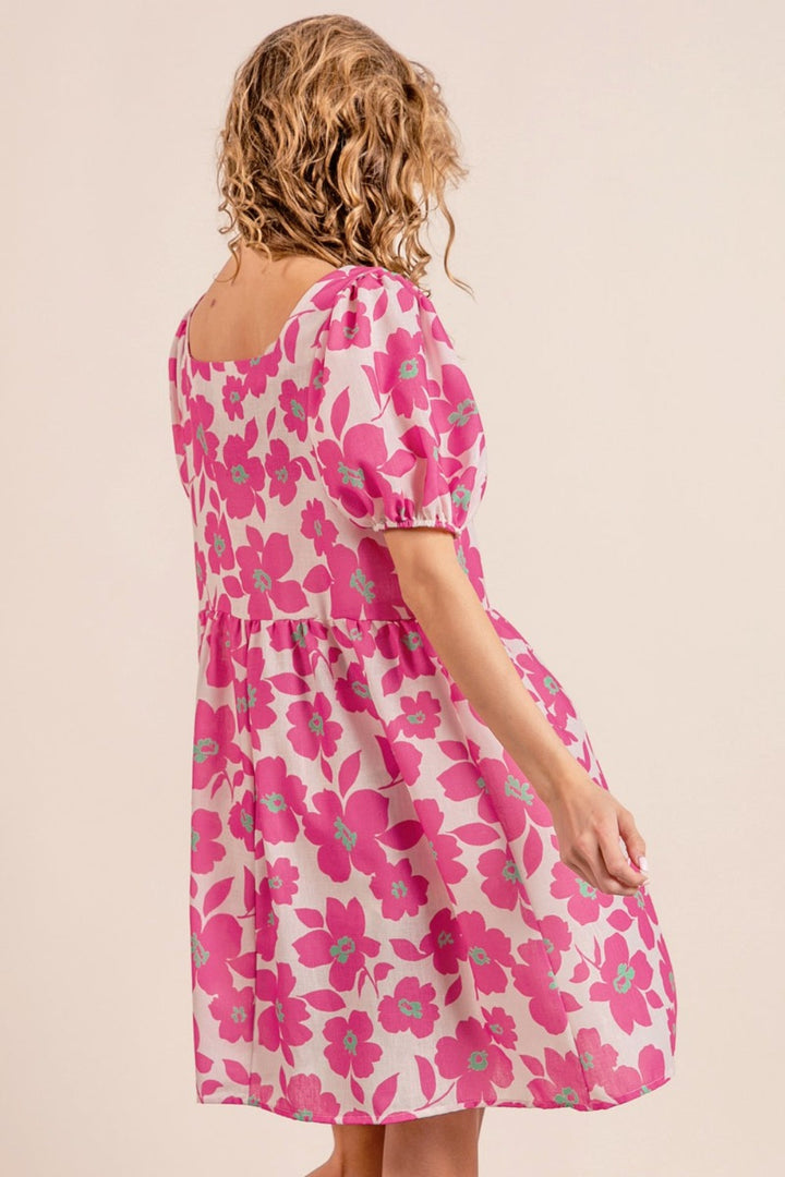 BiBi Printed Square Neck Puff Sleeve Mini Dress-1