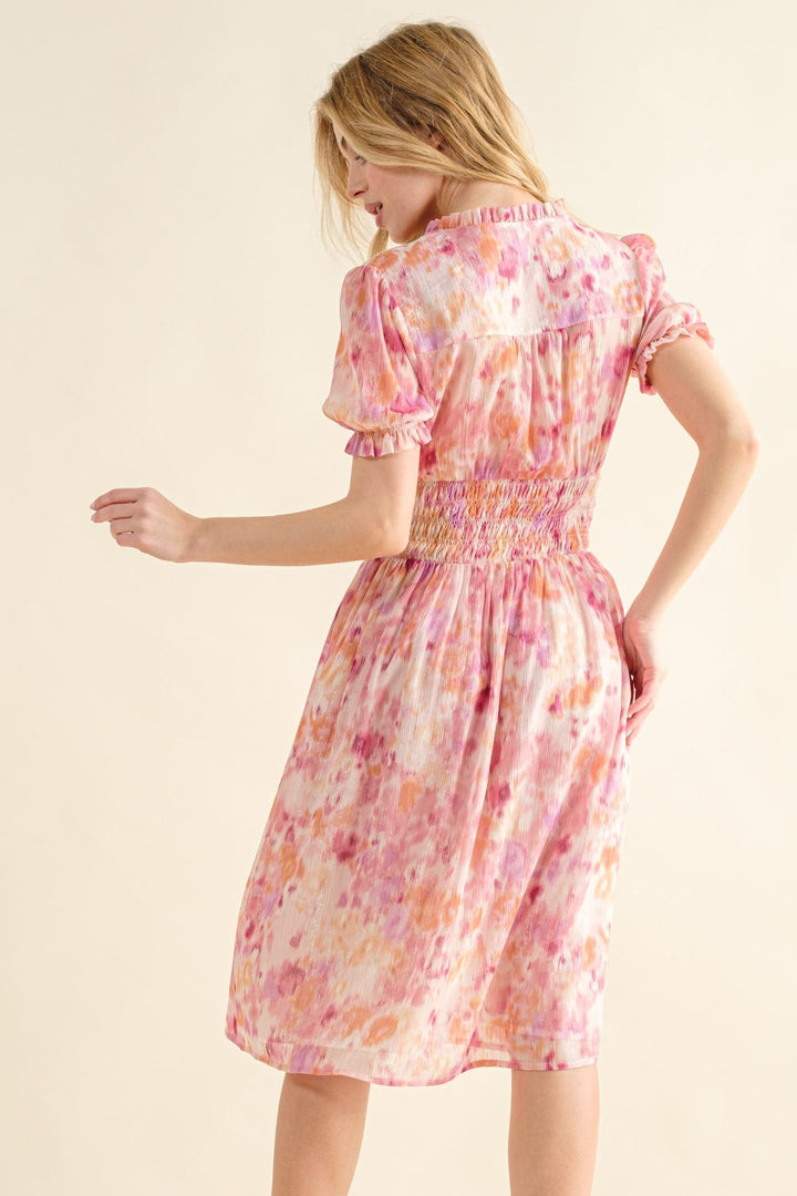 And The Why Full Size Smocked Waist Printed Midi Dress-2
