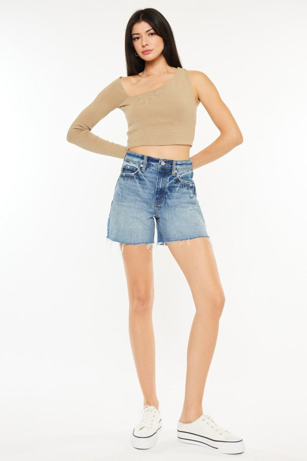 Kancan Full Size Raw Hem High Waist Denim Shorts-0