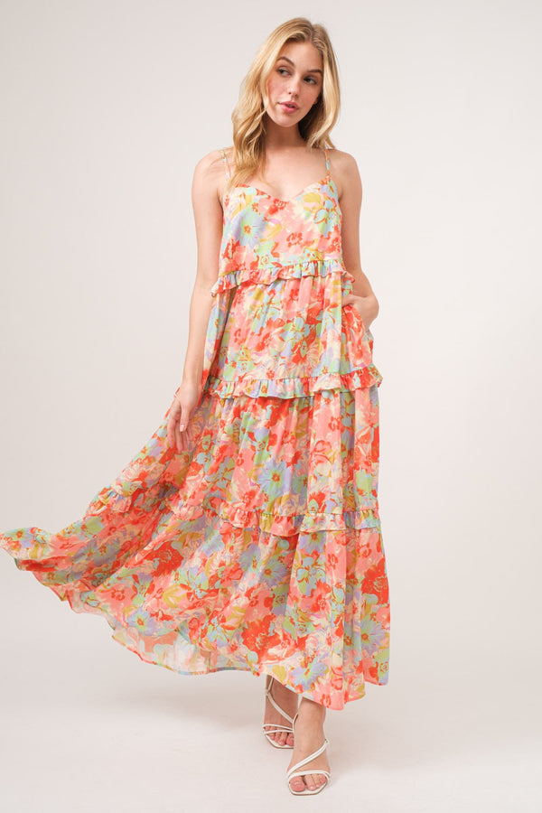 And The Why Floral Ruffled Tiered Maxi Cami Dress-0