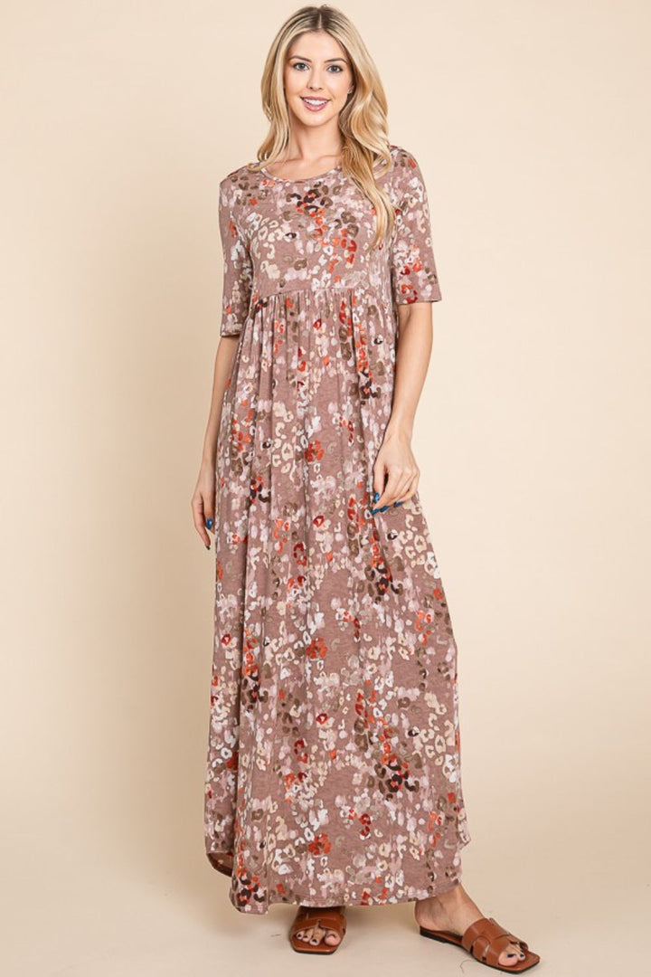 BOMBOM Printed Shirred Maxi Dress-2
