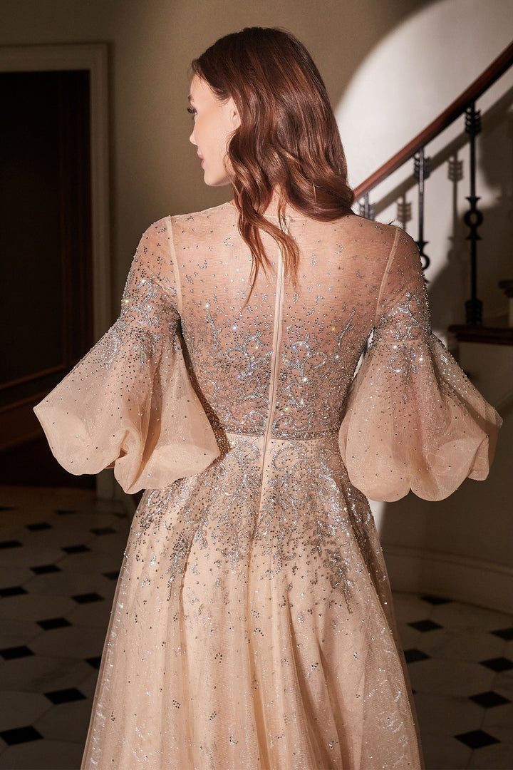 Champagne Sweetheart Ball & Prom Gown Short Puff Sleeves Sequin Evening Dresses Luxury Sparkling Style CDB703-3