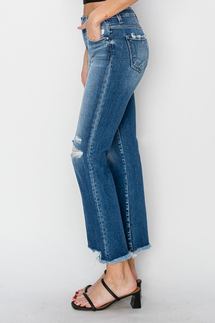 RISEN Full Size Frayed Step Hem Ankle Straight Jeans-2