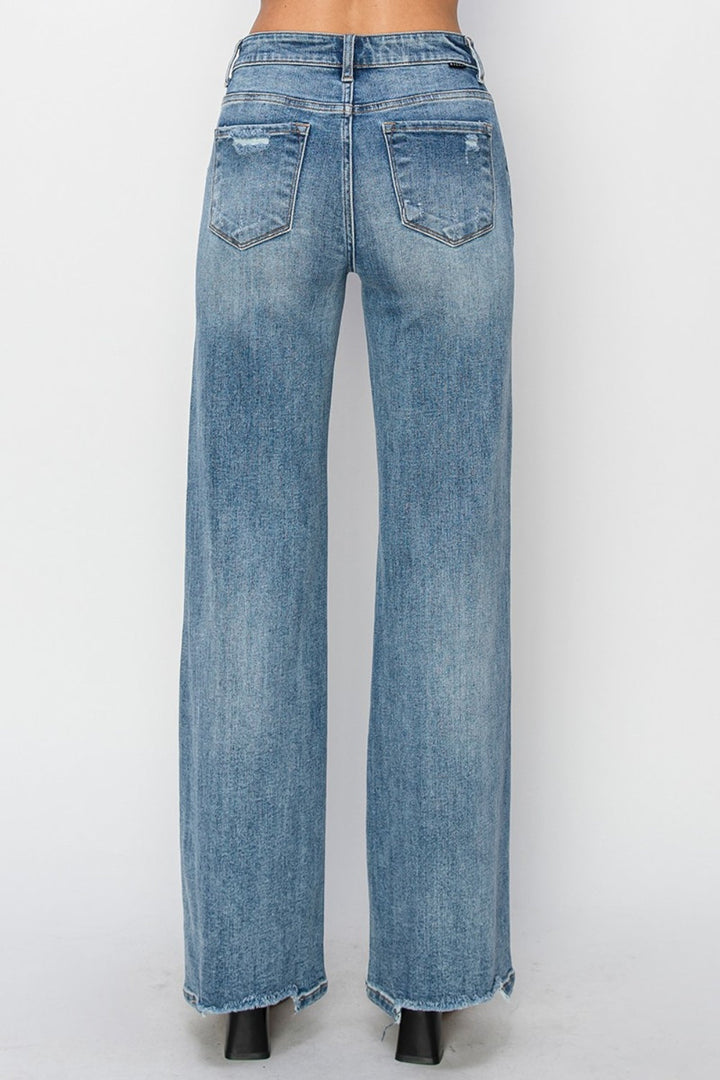 RISEN Full Size High Waist Distressed Wide Leg Jeans-1