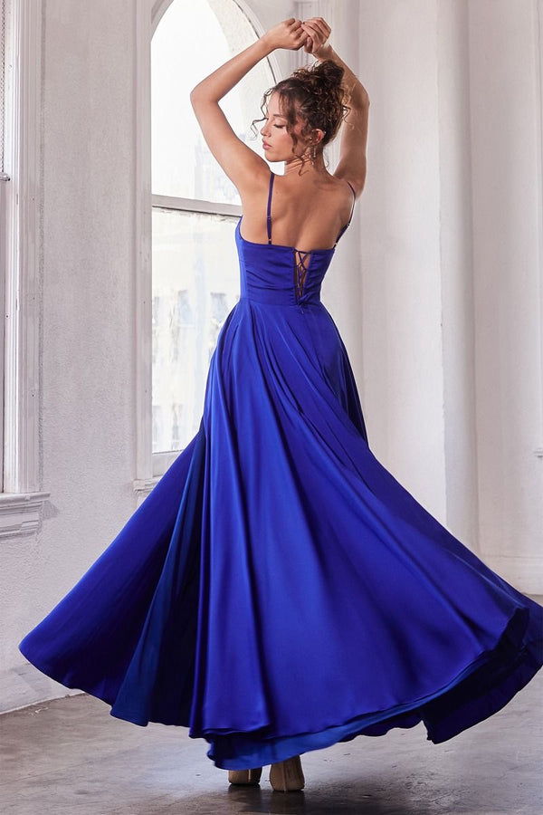 Satin A-Line Side Slit Straight Across A-Line Long Evening Dress CDB8402-5