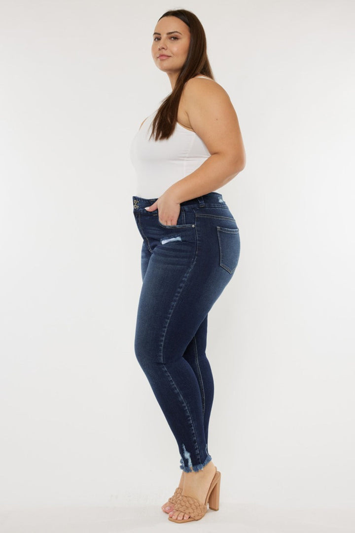 Kancan Full Size Cat's Whiskers Raw Hem High Waist Jeans-4