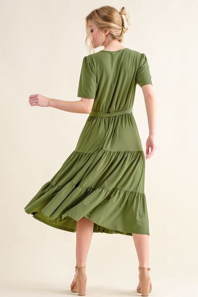 And The Why Soft Short Sleeve Tiered Midi Dress-1