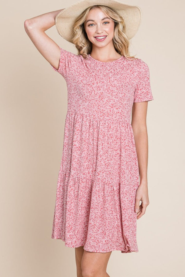 BOMBOM Printed Short Sleeve Mini Dress-3