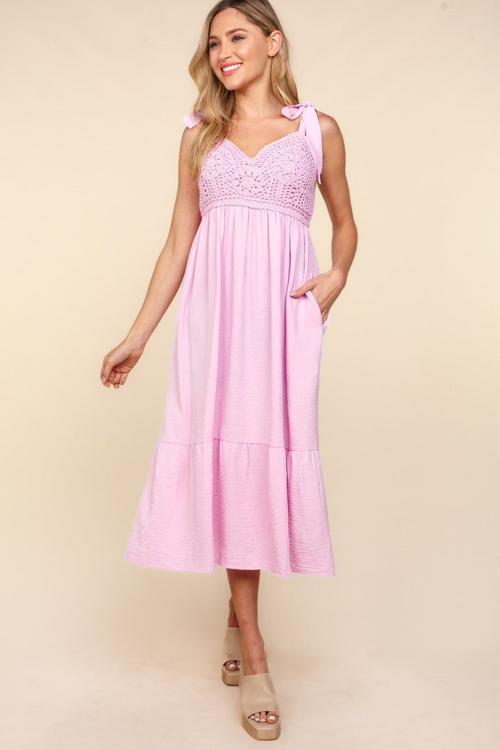 Haptics Crochet Lace Ruffle Hem Cami Midi Dress-2