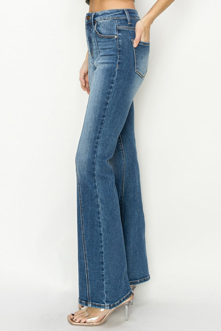 RISEN Full Size High Rise Front Seam Detailed Flare Jeans-2