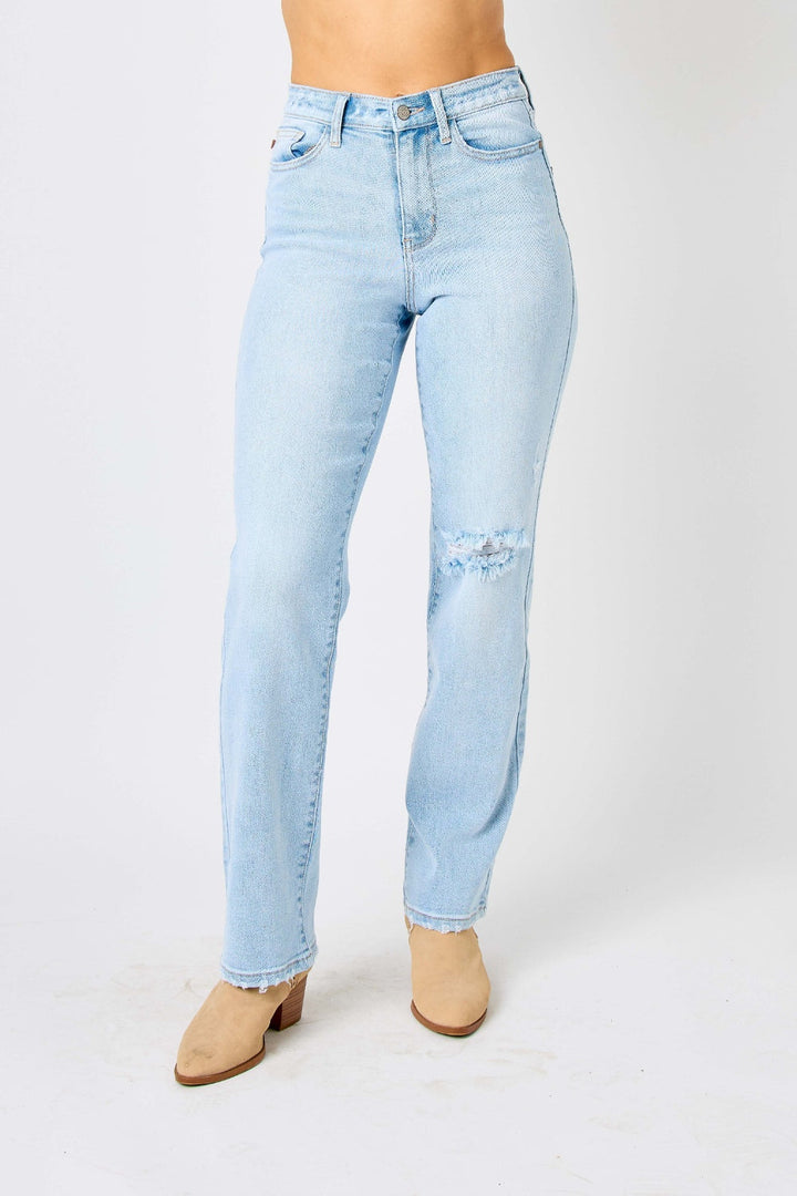Judy Blue Full Size High Waist Distressed Straight Jeans-4