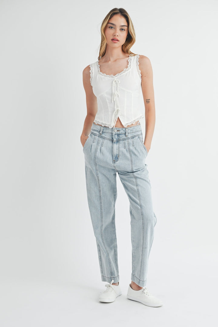 MABLE Pleated Front Detail Straight Jeans-3