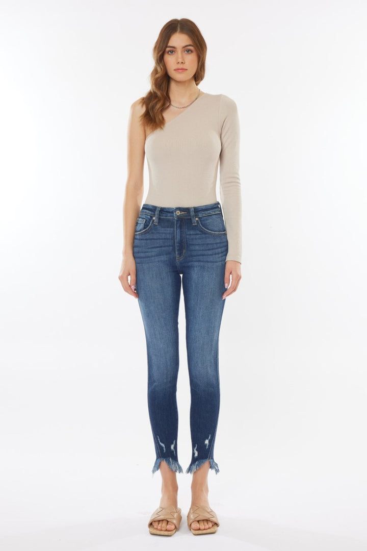 Kancan Raw Hem High Waist Cropped Jeans-3
