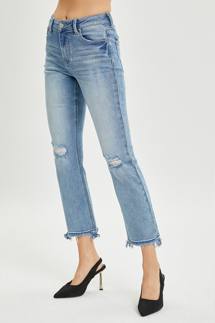 RISEN Full Size High Rise Distressed Cropped Straight Jeans-3