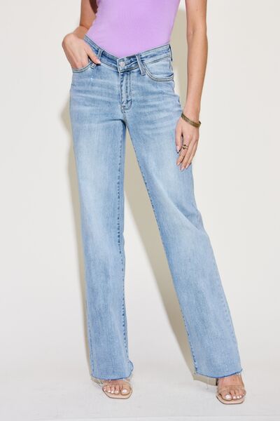 Judy Blue Full Size V Front Waistband Straight Jeans-0